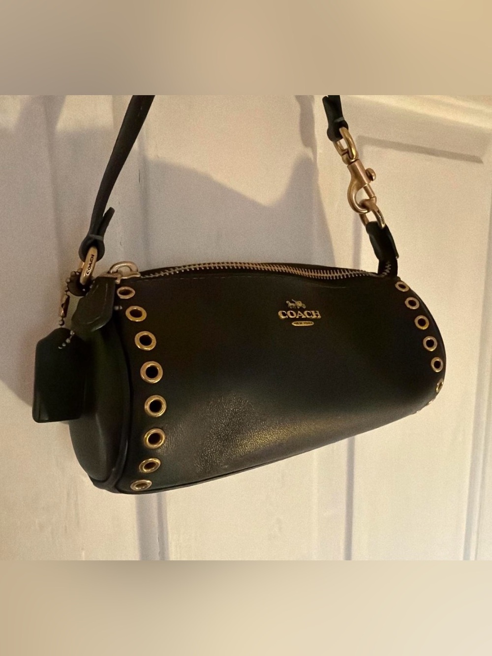 Coach Nolita Barrel Bag Black Leather with Gold Grommets — Like New
